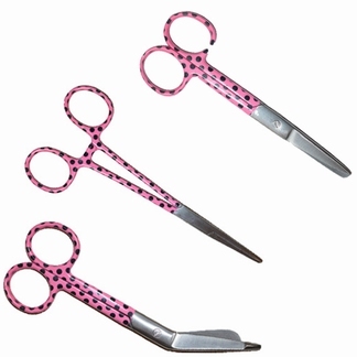 Scharenset 3 delig ; Roze met zwarte stippen