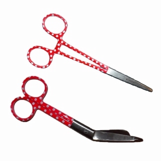 Verbandschaar en kocher  rood met witte stippen
