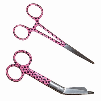Verbandschaar en kocher roze met zwarte stippen
