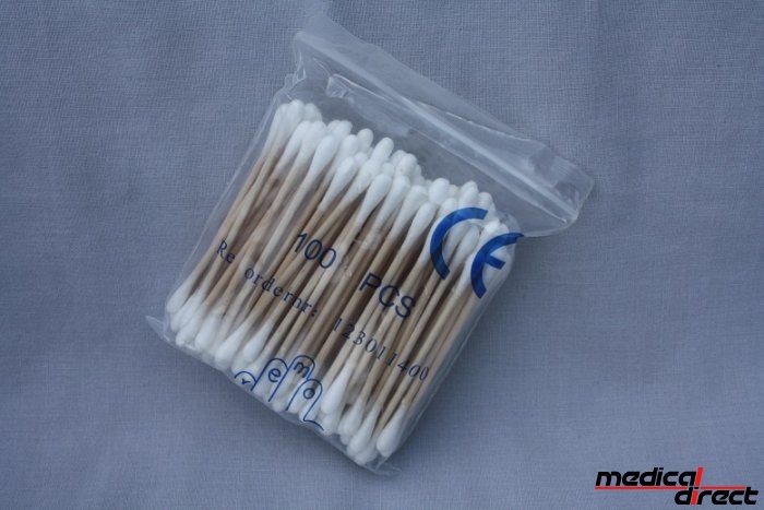 Wattenstaaf hout 8 cm Ø 2,5 mm tip Ø 4 mm, dubbelzijdige tip
