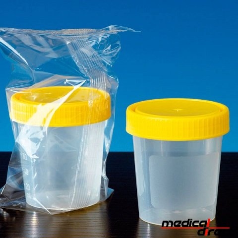 Urinepot 100 ml met geel schroefdeksel, steriel