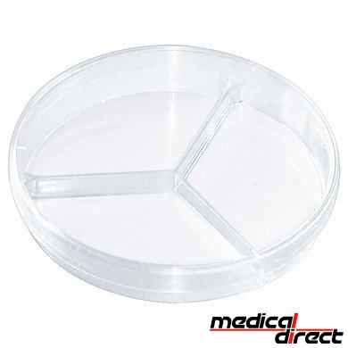 Petrischaal Ø 9 cm, in 3 vakken opgedeeld.