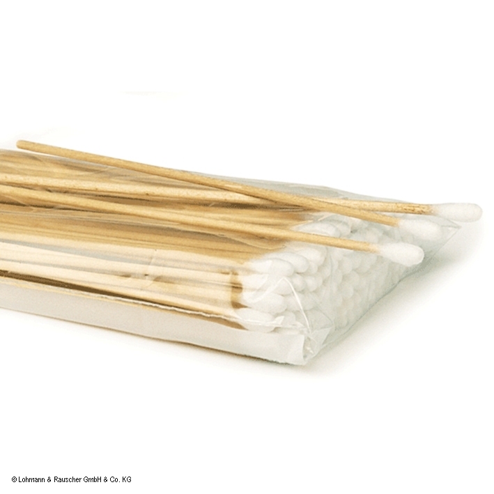 Wattenstaaf 15 cm met houten handvat, klein katoenen kopje ( 100 stuks )